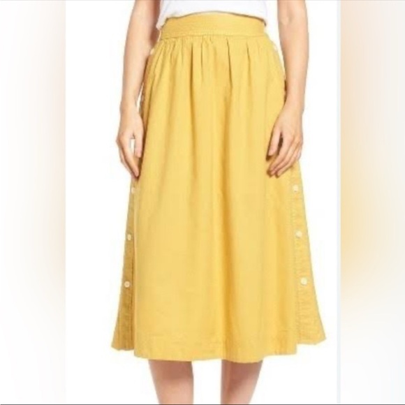 Madewell Dresses & Skirts - Madewell NWT Side Button Midi Skirt Size 12 Yellow Cotton